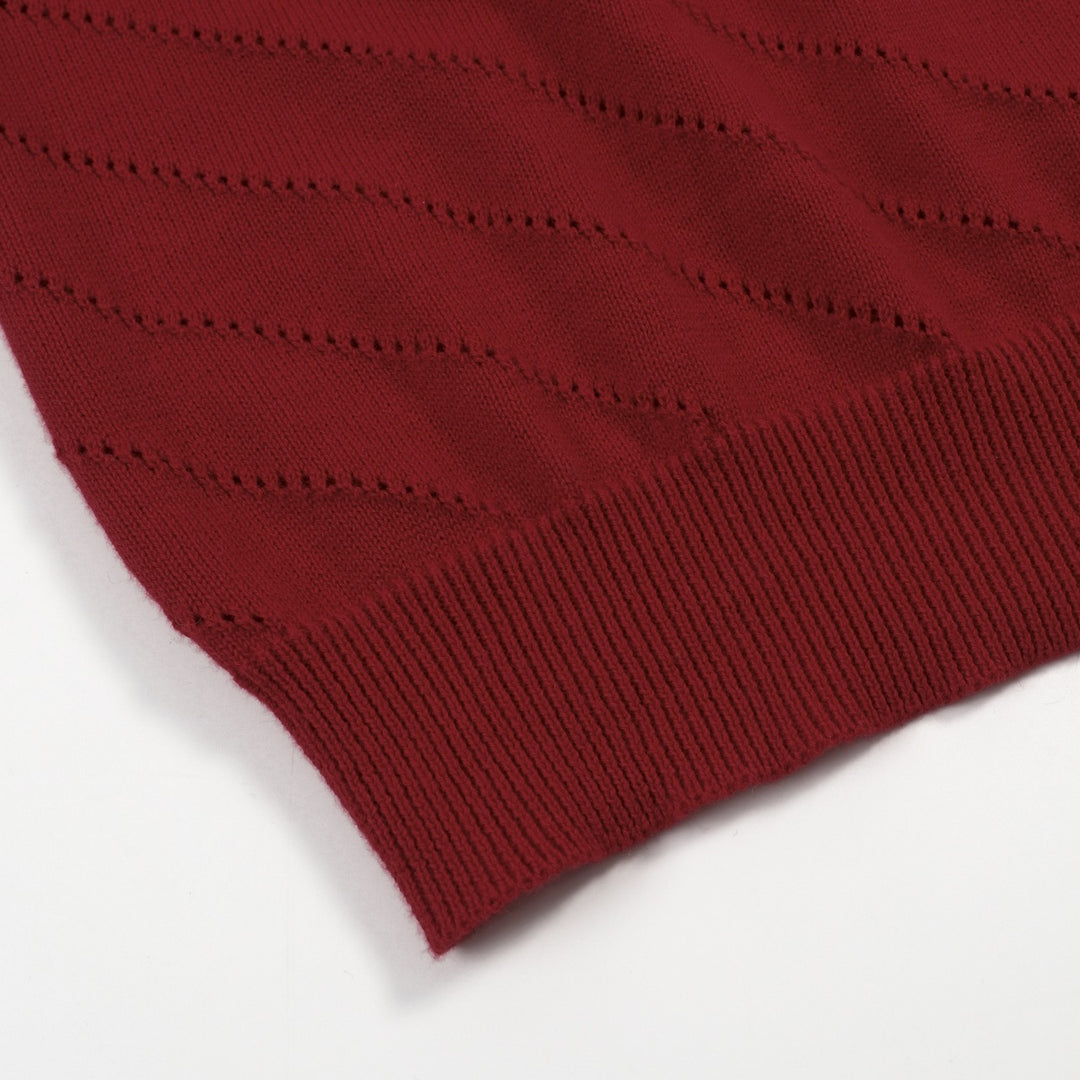 Women's Retro Red Classic Minimalist Jacquard Knit T-Shirt