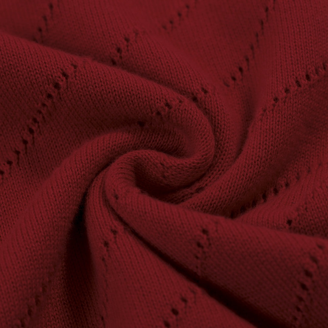 Women's Retro Red Classic Minimalist Jacquard Knit T-Shirt