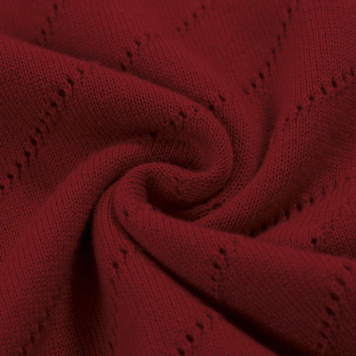 Women's Retro Red Classic Minimalist Jacquard Knit T-Shirt
