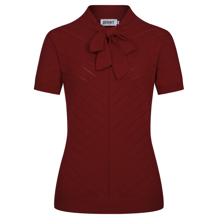 Women's Retro Red Classic Minimalist Jacquard Knit T-Shirt