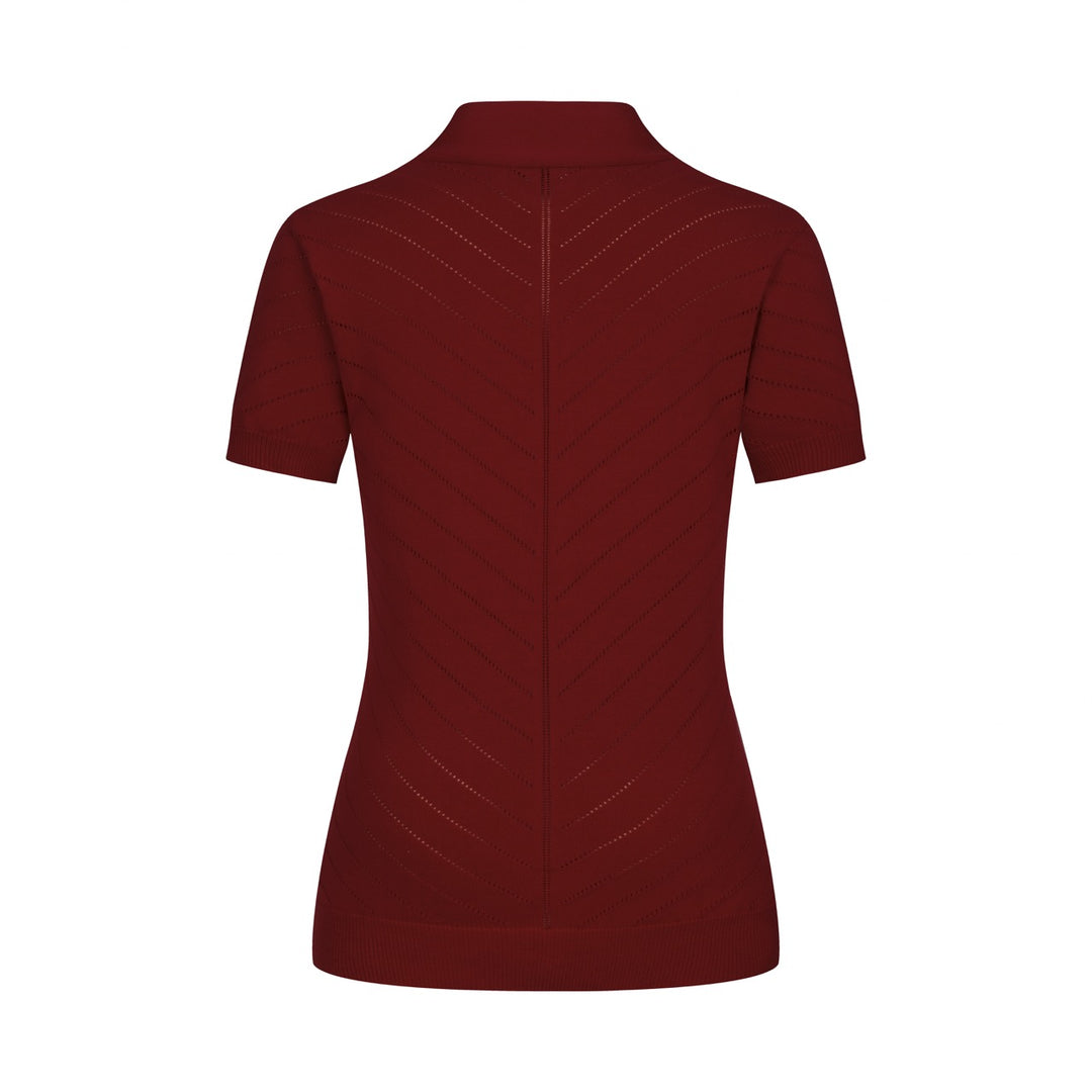 Women's Retro Red Classic Minimalist Jacquard Knit T-Shirt