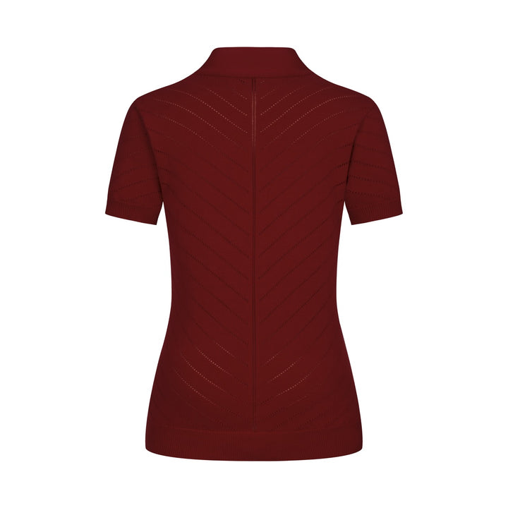 Women's Retro Red Classic Minimalist Jacquard Knit T-Shirt