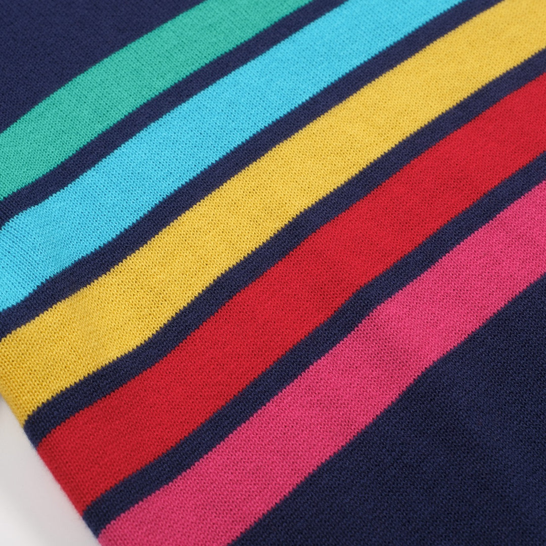 Women's Dark Blue Rainbow Striped Classic Jacquard Knit T-Shirt