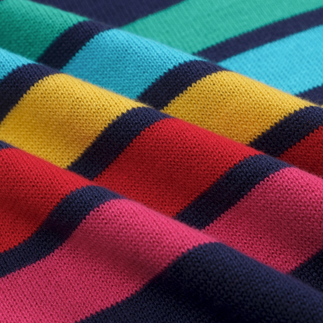 Women's Dark Blue Rainbow Striped Classic Jacquard Knit T-Shirt