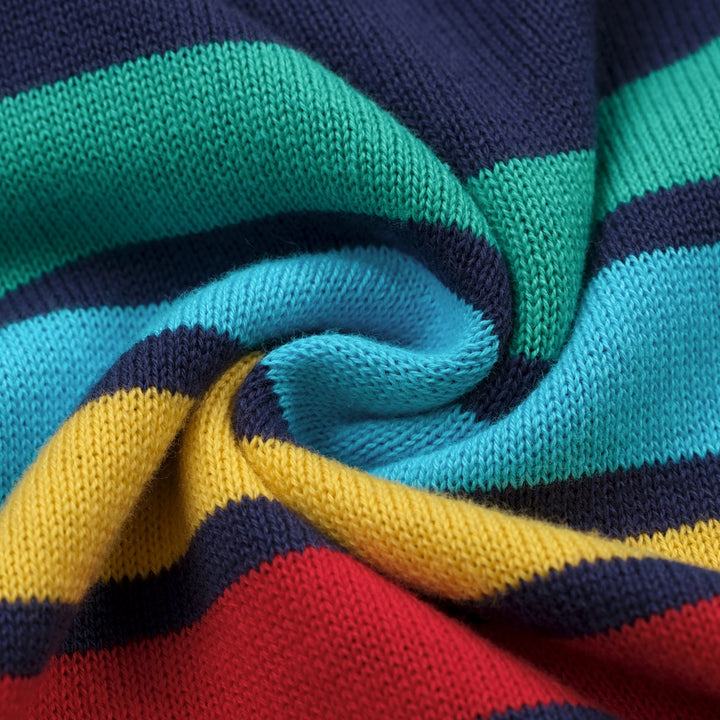 Women's Dark Blue Rainbow Striped Classic Jacquard Knit T-Shirt
