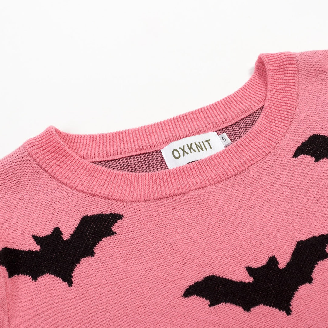 Damen Pink Fledermaus-Art Retro Classic Jacquard-Strick T-Shirt