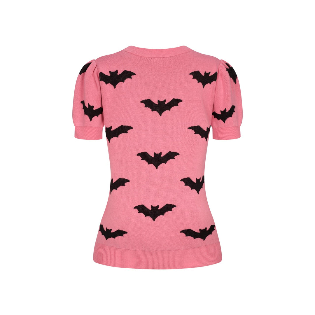 Damen Pink Fledermaus-Art Retro Classic Jacquard-Strick T-Shirt