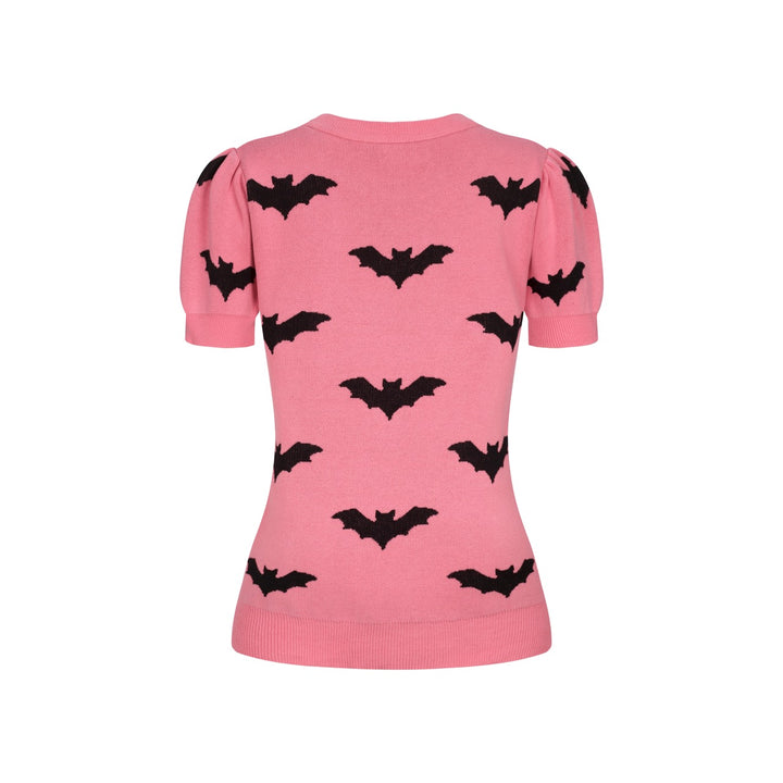 Damen Pink Fledermaus-Art Retro Classic Jacquard-Strick T-Shirt