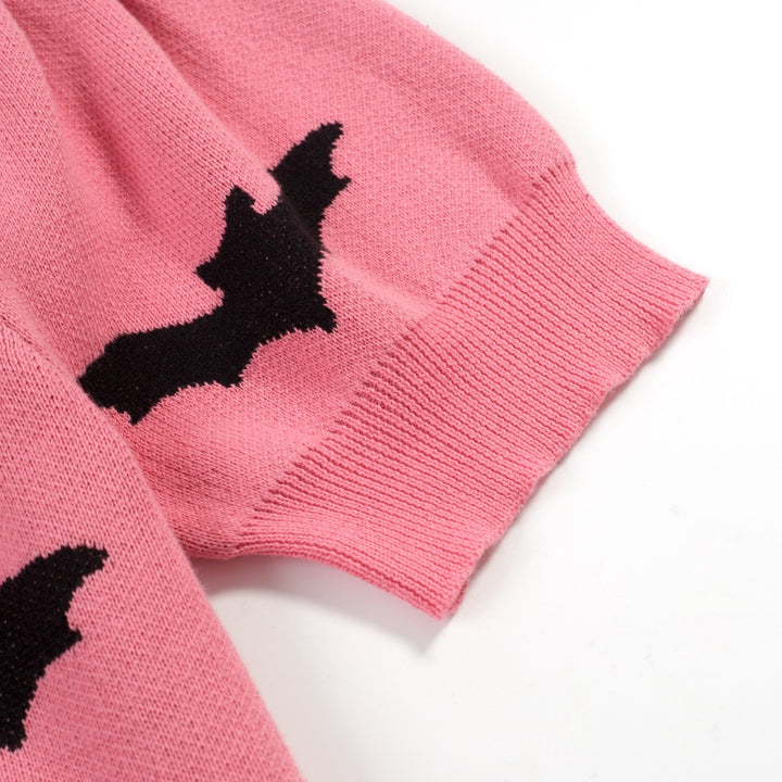 Damen Pink Fledermaus-Art Retro Classic Jacquard-Strick T-Shirt