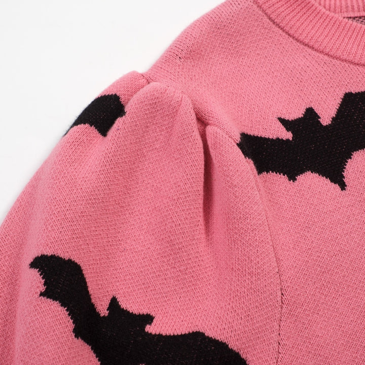 Damen Pink Fledermaus-Art Retro Classic Jacquard-Strick T-Shirt