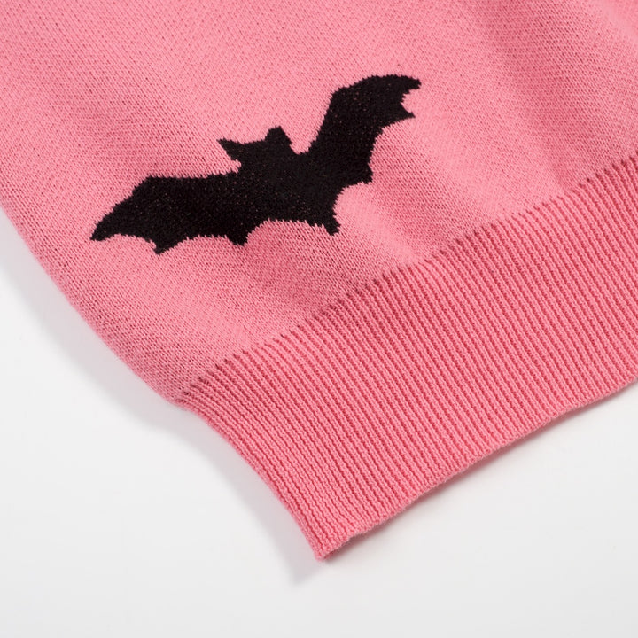 Damen Pink Fledermaus-Art Retro Classic Jacquard-Strick T-Shirt