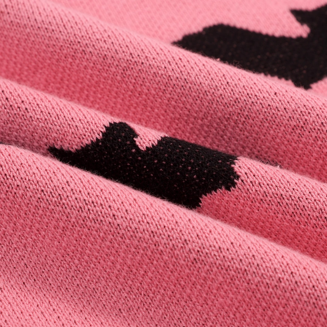 Damen Pink Fledermaus-Art Retro Classic Jacquard-Strick T-Shirt