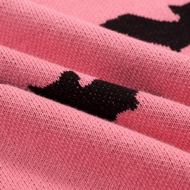 Damen Pink Fledermaus-Art Retro Classic Jacquard-Strick T-Shirt