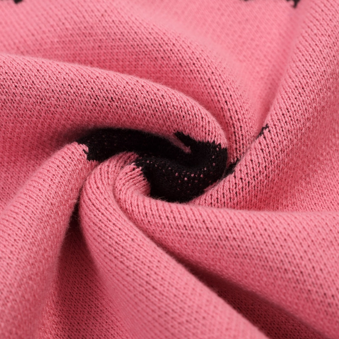 Damen Pink Fledermaus-Art Retro Classic Jacquard-Strick T-Shirt