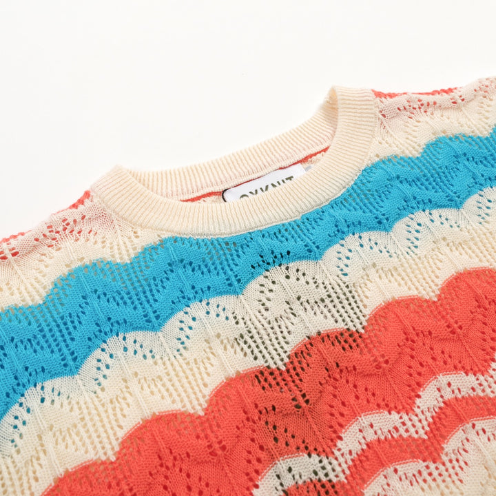 Women's Multicolor Striped Art Classic Jacquard Knit T-Shirt