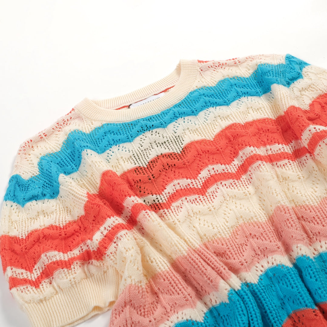 Women's Multicolor Striped Art Classic Jacquard Knit T-Shirt