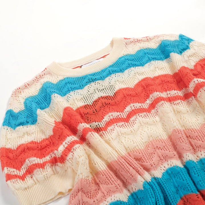 Women's Multicolor Striped Art Classic Jacquard Knit T-Shirt