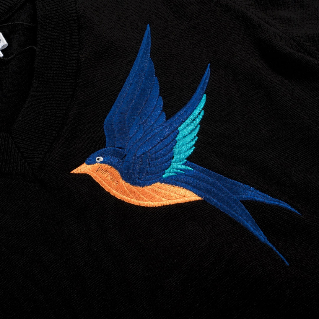 Women's classic black bird embroidered knit T-shirt
