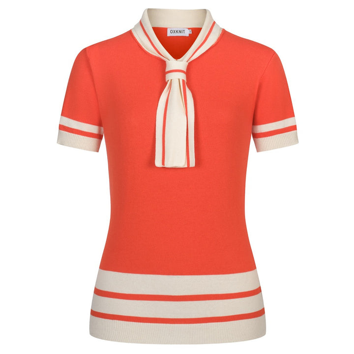 Women's classic orange striped jacquard knit T-shirt