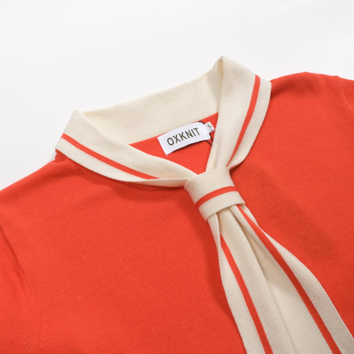 Women's classic orange striped jacquard knit T-shirt
