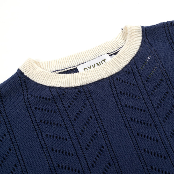 Women's Dark Blue Simple Retro Classic Jacquard Knit T-shirt