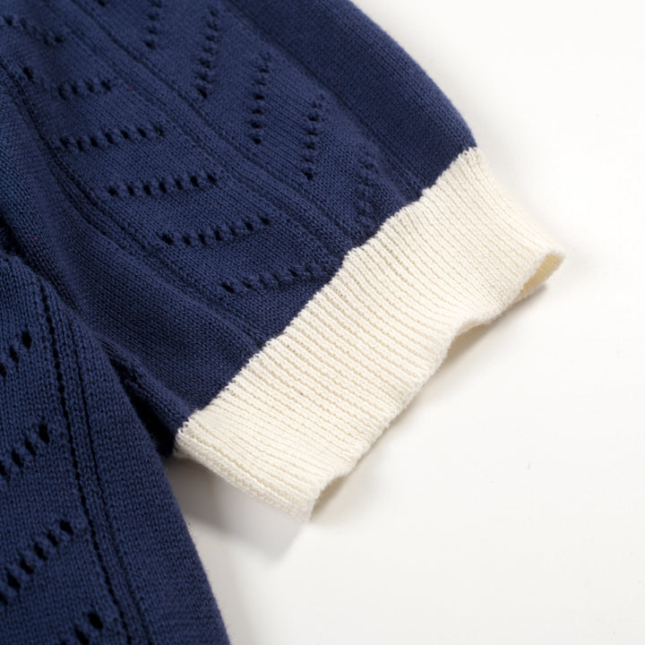 Women's Dark Blue Simple Retro Classic Jacquard Knit T-shirt