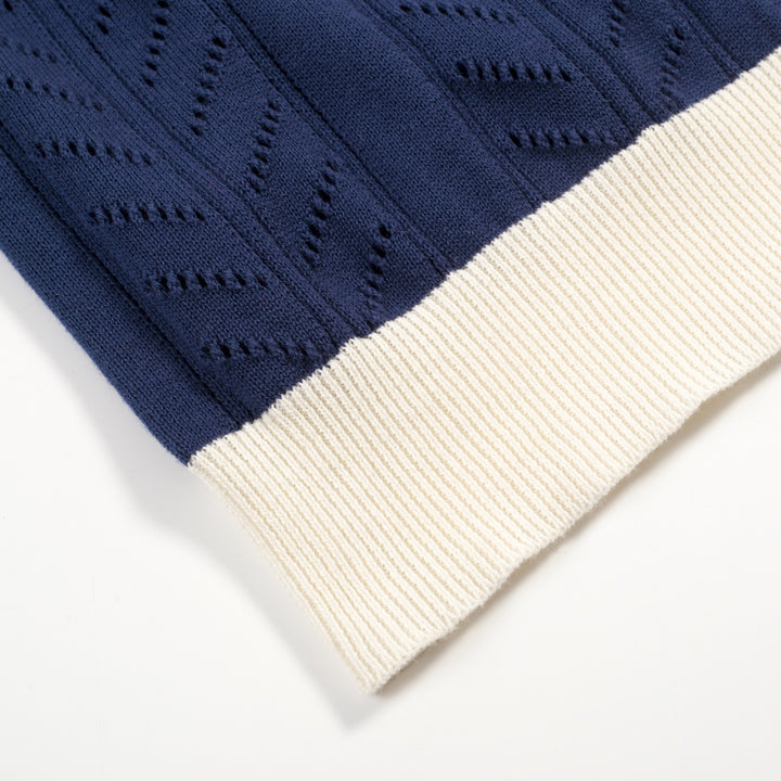 Women's Dark Blue Simple Retro Classic Jacquard Knit T-shirt