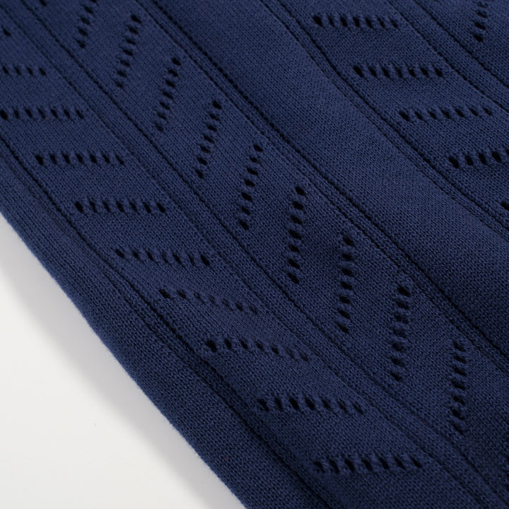Women's Dark Blue Simple Retro Classic Jacquard Knit T-shirt