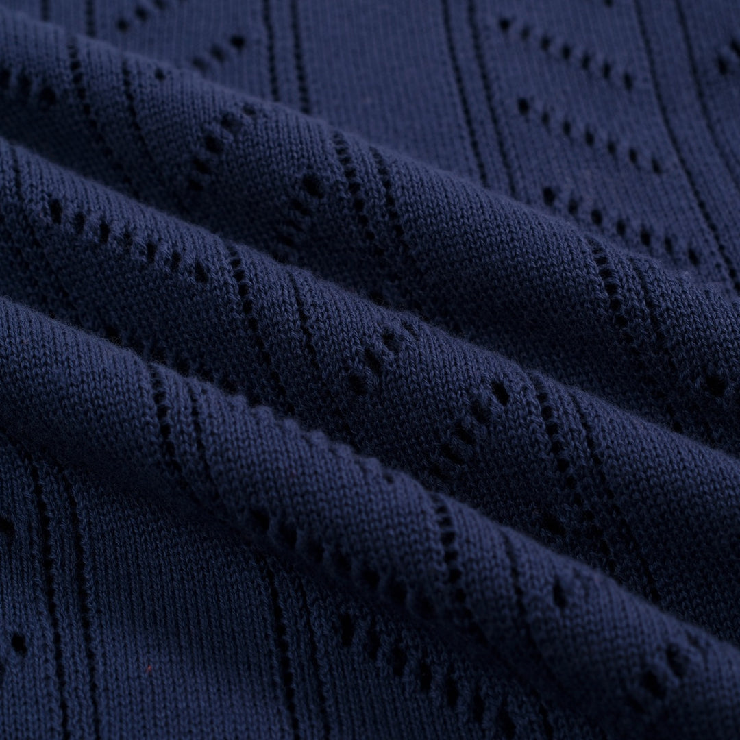 Women's Dark Blue Simple Retro Classic Jacquard Knit T-shirt