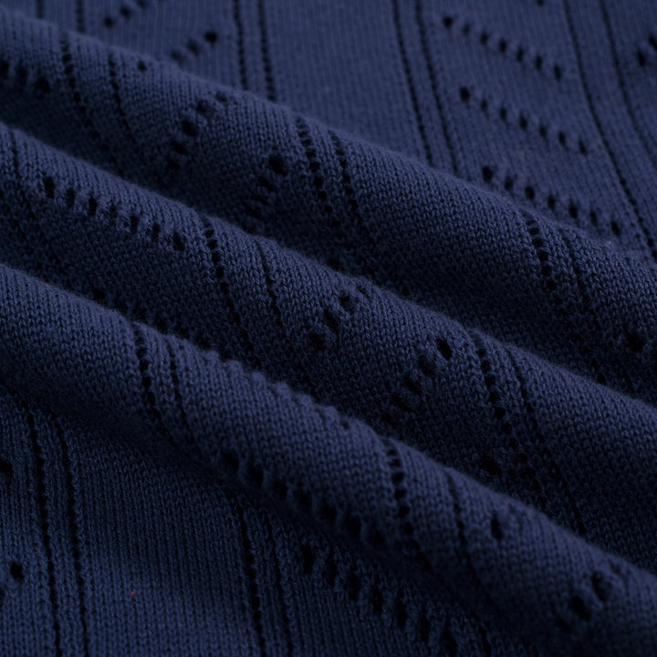 Women's Dark Blue Simple Retro Classic Jacquard Knit T-shirt