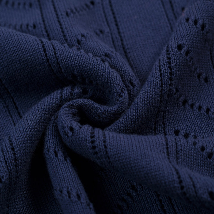 Women's Dark Blue Simple Retro Classic Jacquard Knit T-shirt