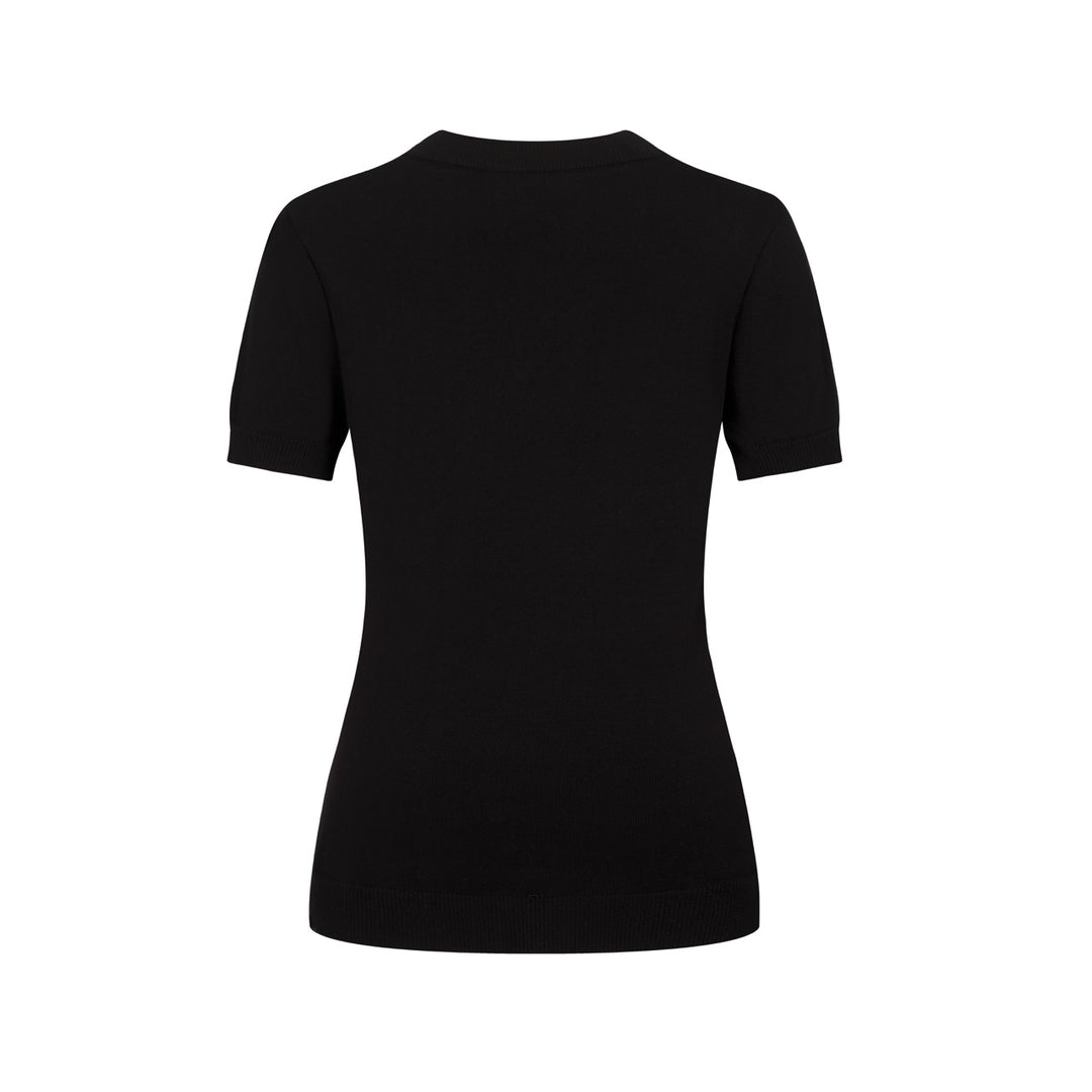 Women's black rose Jacquard vintage knit V-neck T-shirt