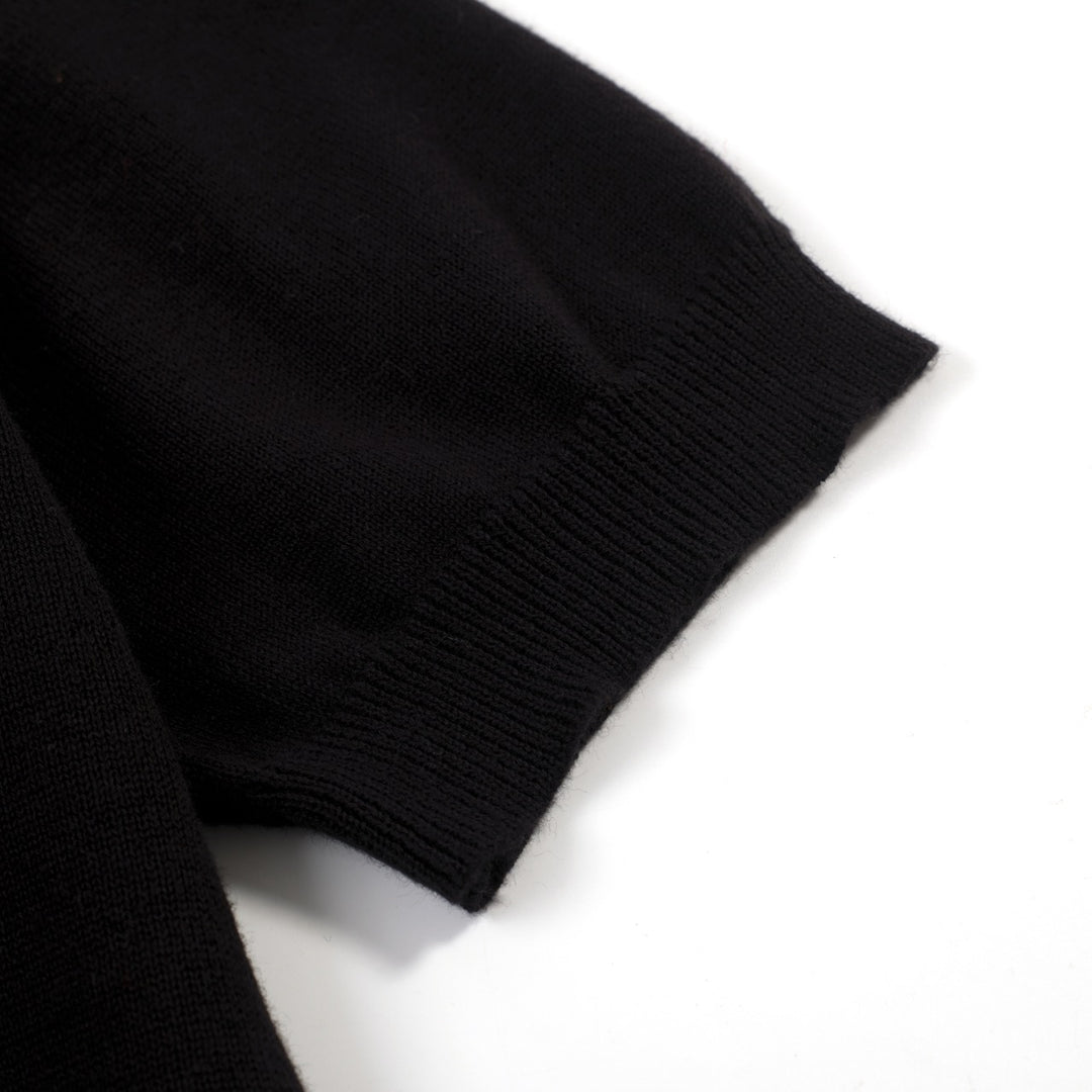 Women's black rose Jacquard vintage knit V-neck T-shirt