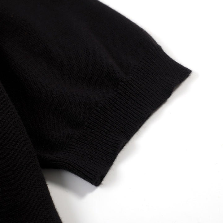 Women's black rose Jacquard vintage knit V-neck T-shirt