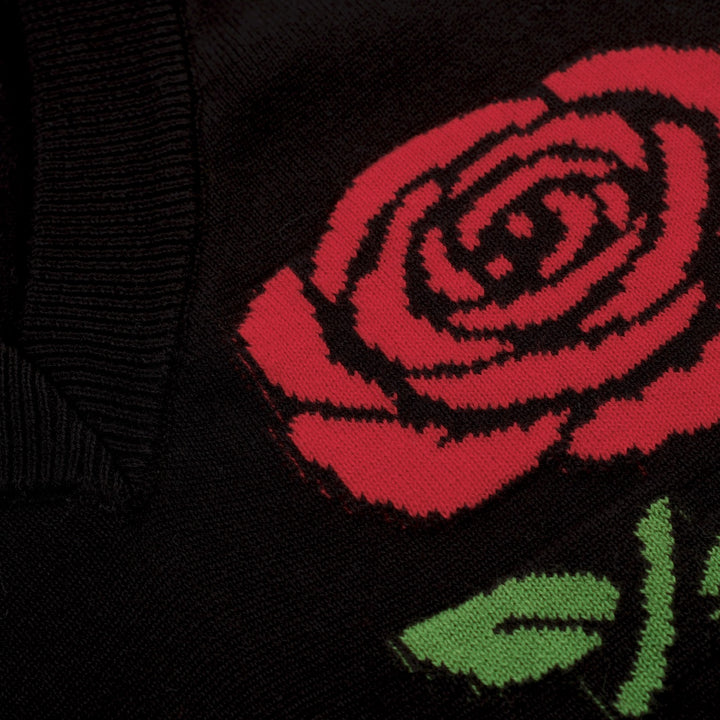 Women's black rose Jacquard vintage knit V-neck T-shirt