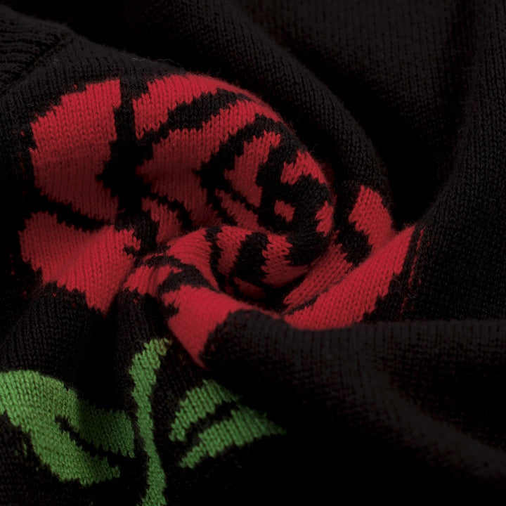 Women's black rose Jacquard vintage knit V-neck T-shirt