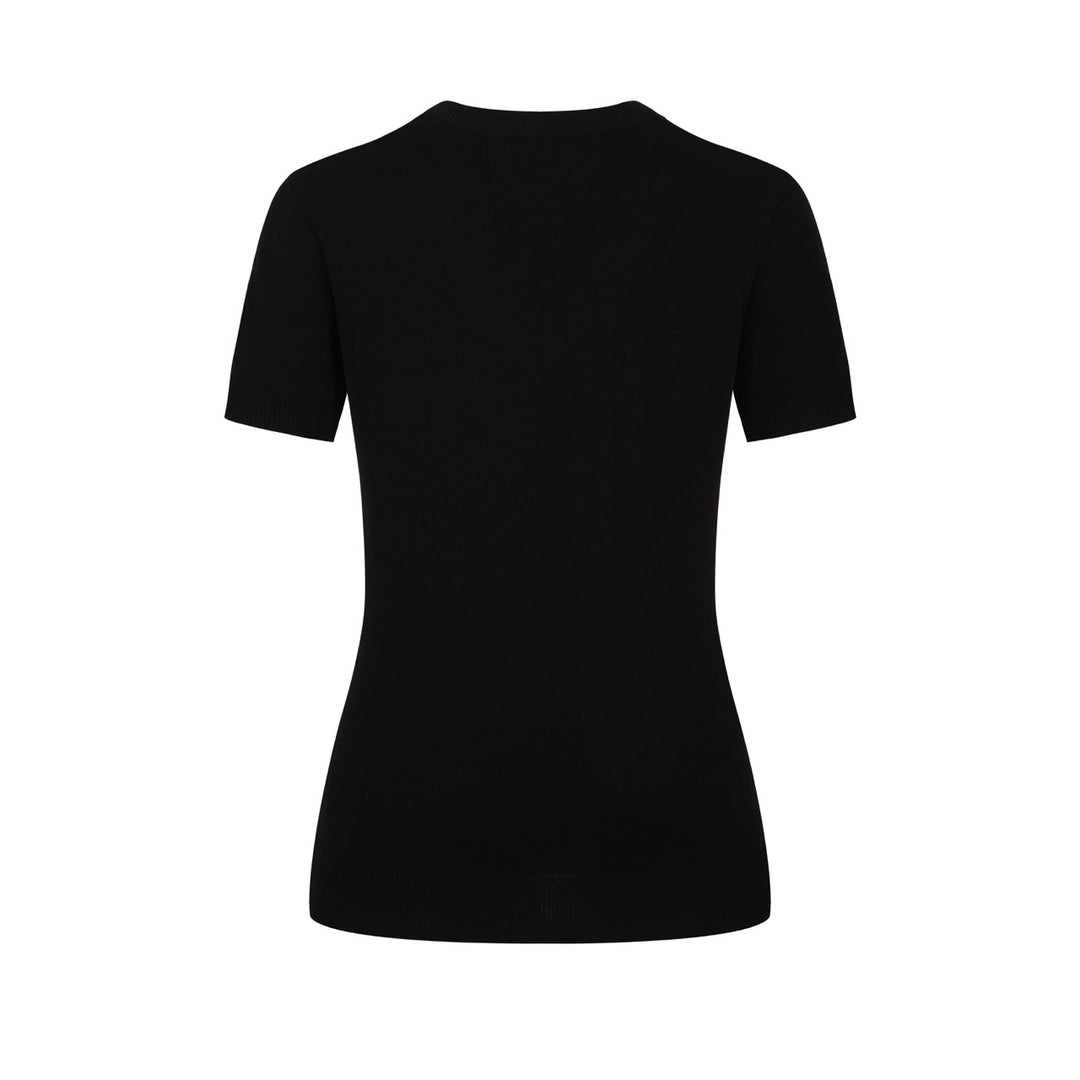 Women's black Bee embroidered vintage knit V-neck T-shirt