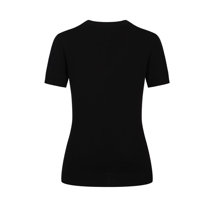 Women's black Bee embroidered vintage knit V-neck T-shirt