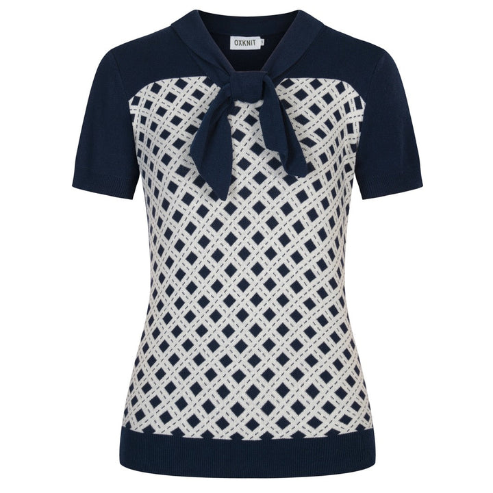 Women's dark blue vintage knit jacquard strappy T-shirt