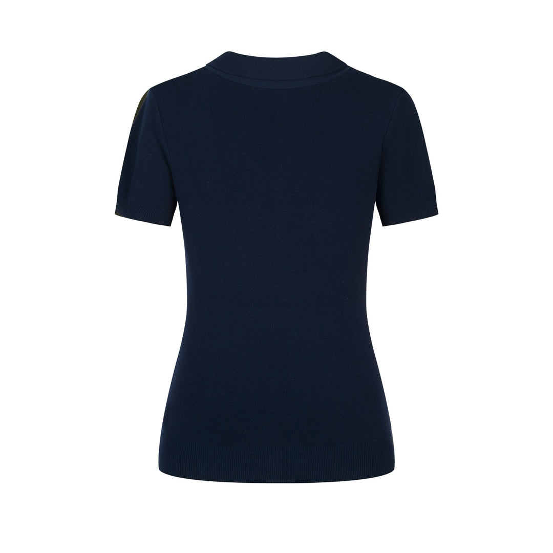 Women's dark blue vintage knit jacquard strappy T-shirt