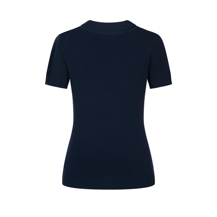 Women's dark blue vintage knit jacquard strappy T-shirt