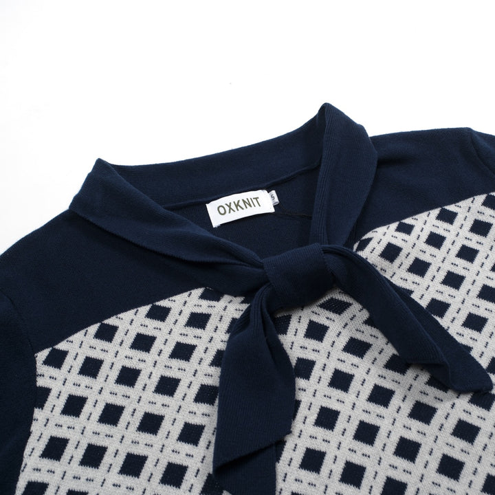 Women's dark blue vintage knit jacquard strappy T-shirt