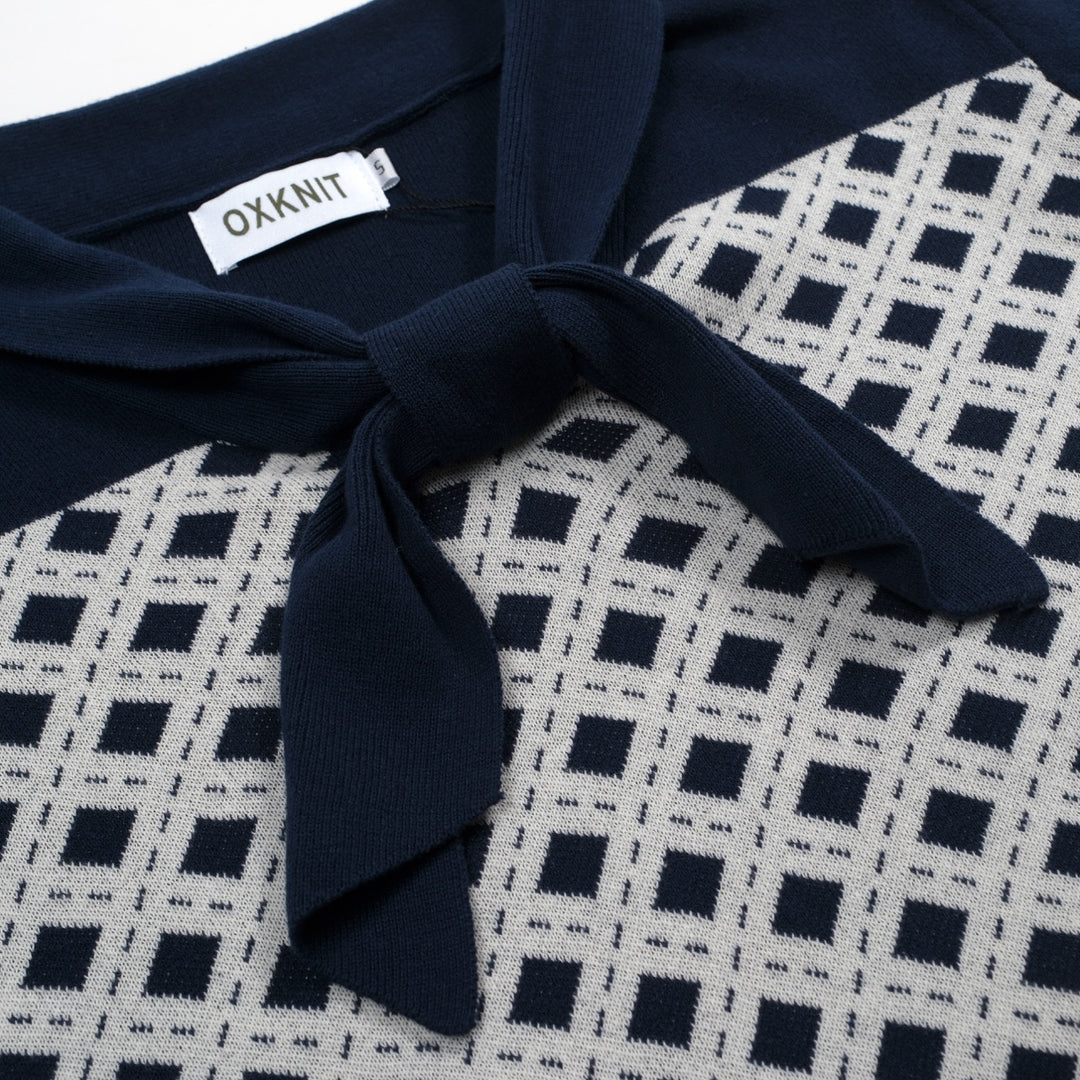 Women's dark blue vintage knit jacquard strappy T-shirt