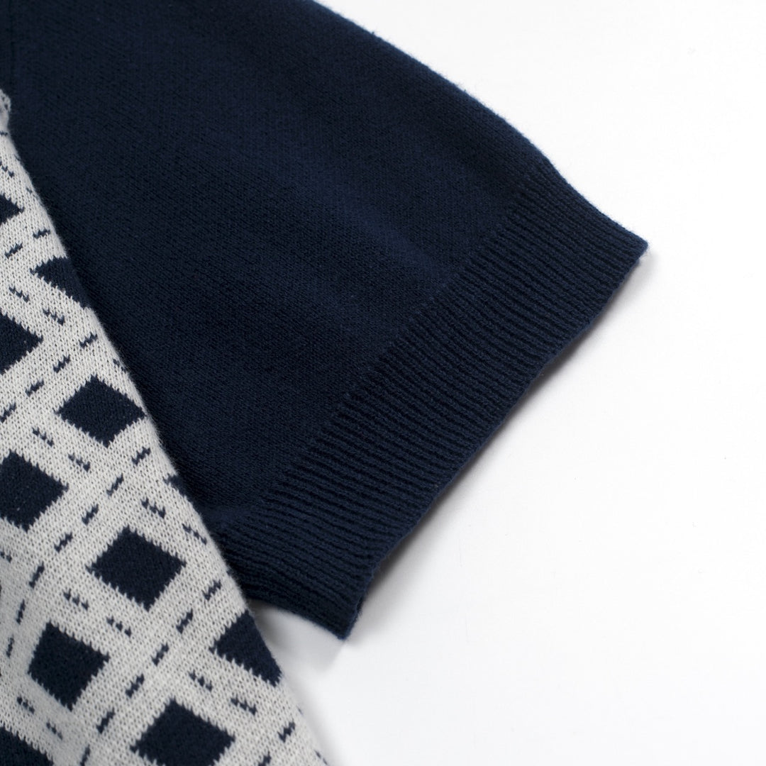 Women's dark blue vintage knit jacquard strappy T-shirt