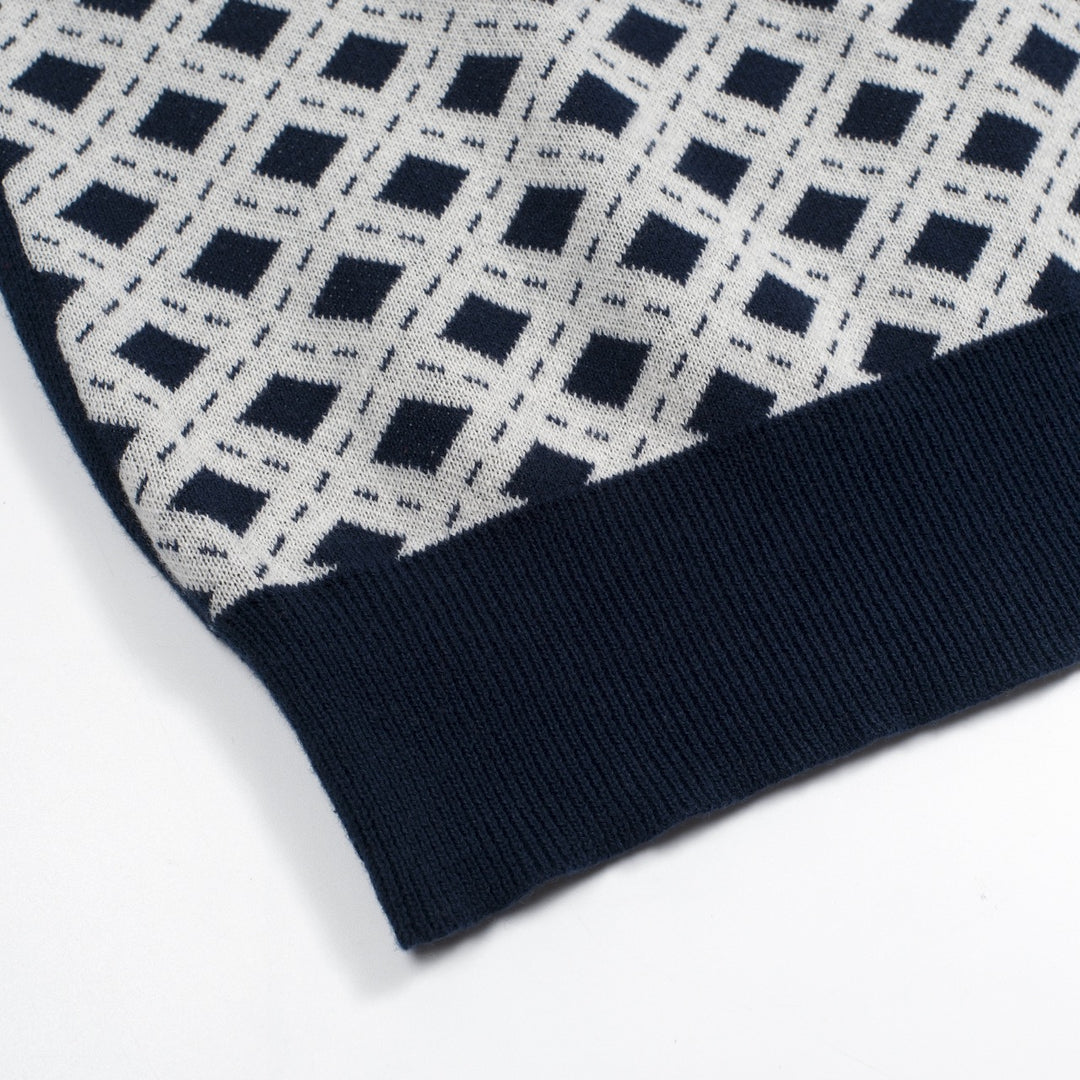 Women's dark blue vintage knit jacquard strappy T-shirt