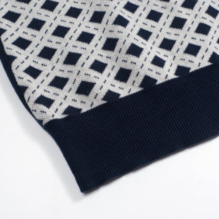 Women's dark blue vintage knit jacquard strappy T-shirt