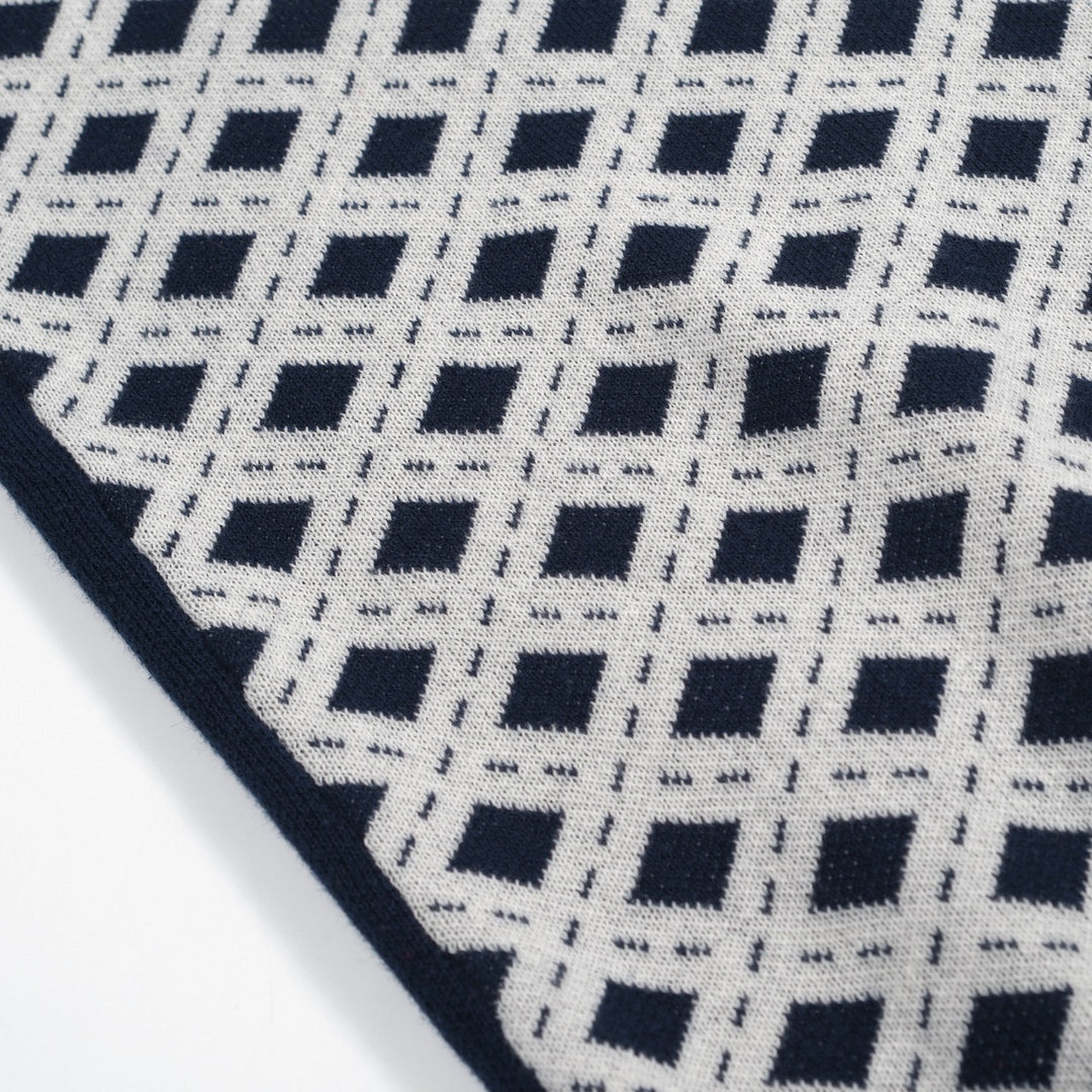 Women's dark blue vintage knit jacquard strappy T-shirt