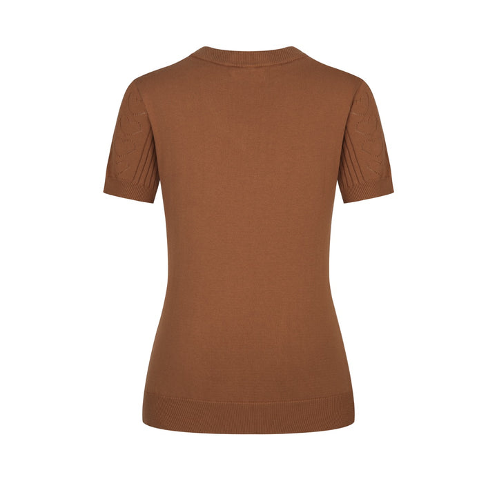 Women's brown vintage textured knit V-neck T-shirt