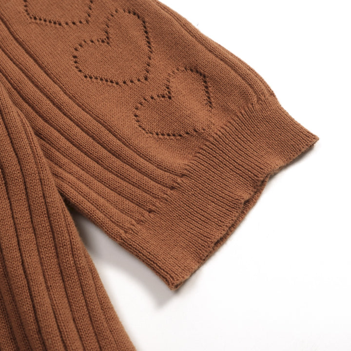Women's brown vintage textured knit V-neck T-shirt