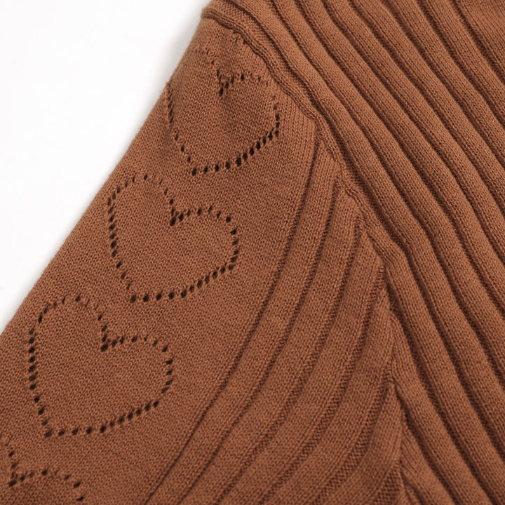 Women's brown vintage textured knit V-neck T-shirt